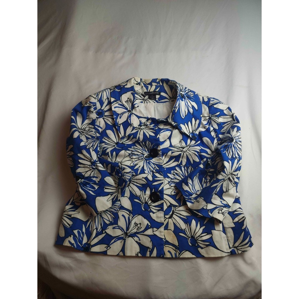 Willi Smith Blazer Jacket Womens Large Blue Floral Daisy Career Office Cropped